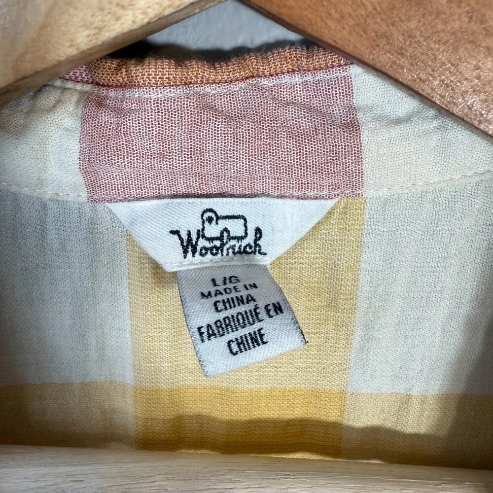 Woolrich Organic Cotton Plaid Collared Mini Dress Women's L Red Yellow Outdoors - Image 6