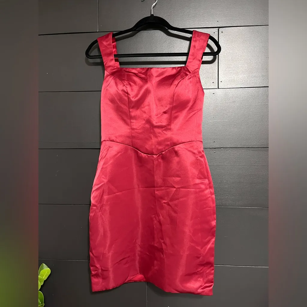 STACEES Burgundy Satin Square Neckline Formal Mini Dress NWT Sz 4 Red - Image 2