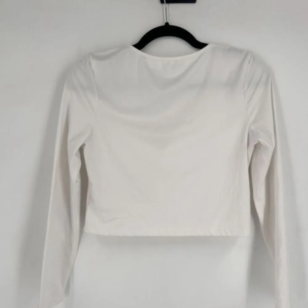 Bratz Long‎ Sleeve Stretch Cropped V Neck Shirt Size Large White & Pink - Image 7