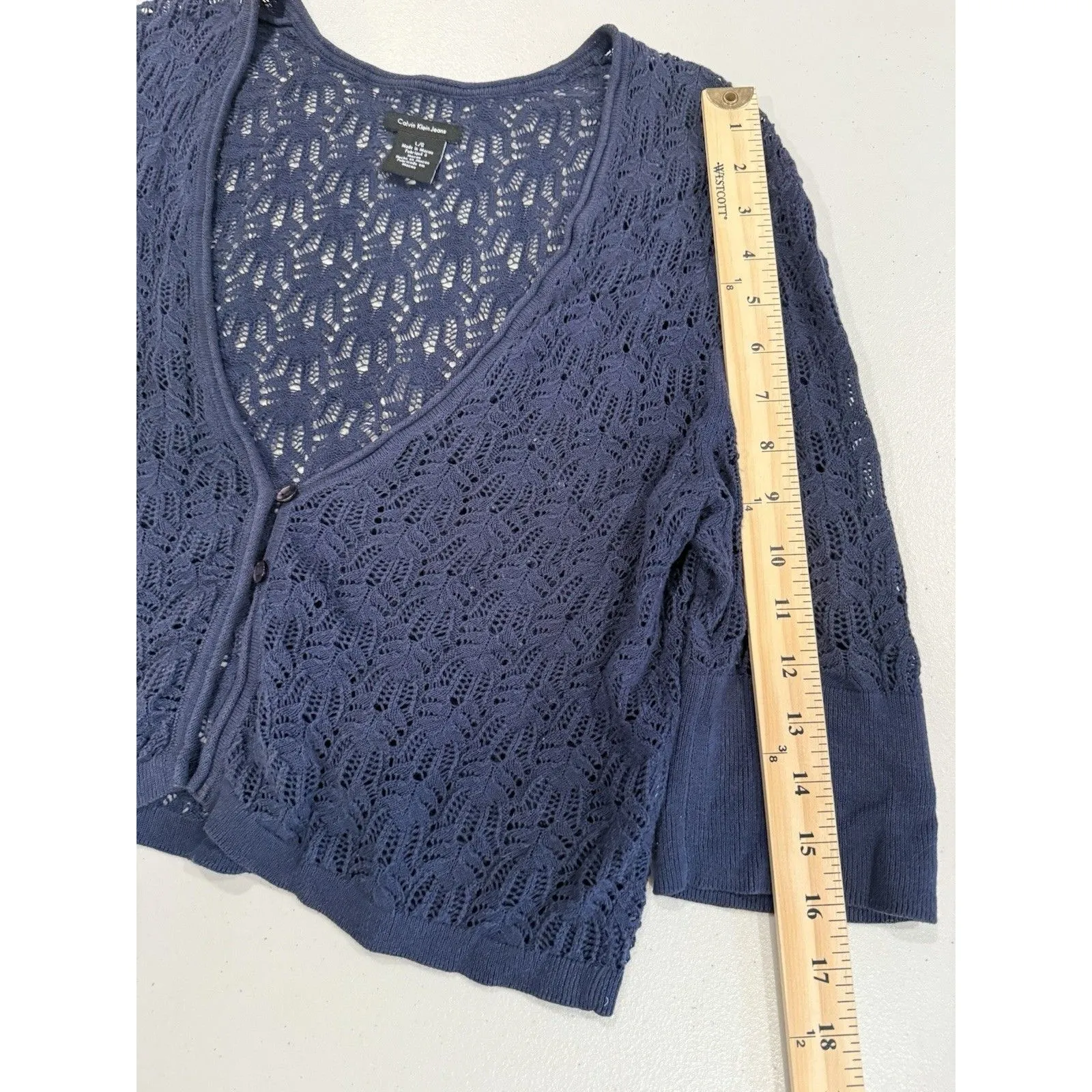 Calvin Klein Cardigan Shrug Womens Large Lightweight Knit Y2K 100% Cotton Travel - Image 5