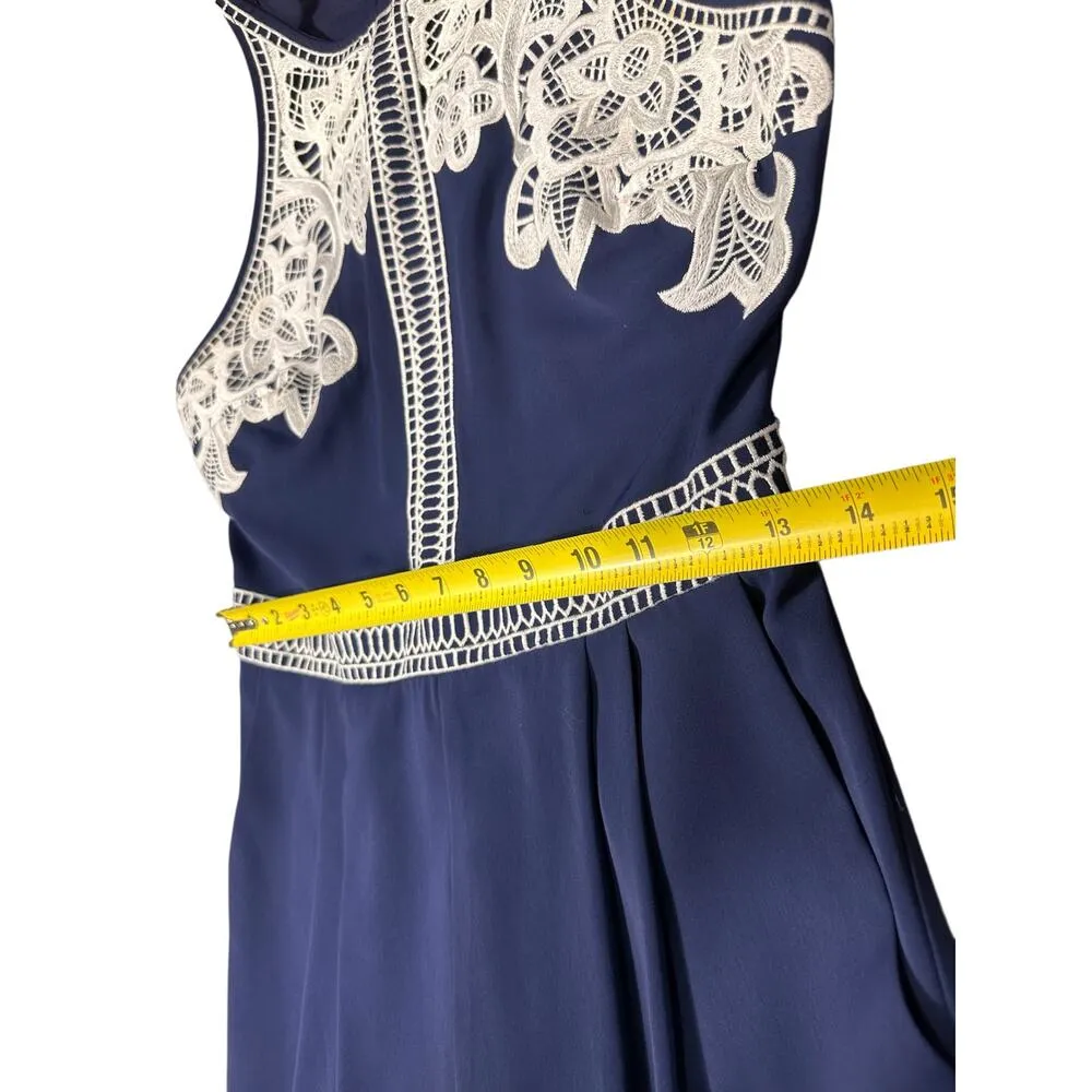 Parker Navy Blue Embroidered Halter Jumpsuit – Size Medium - Image 4