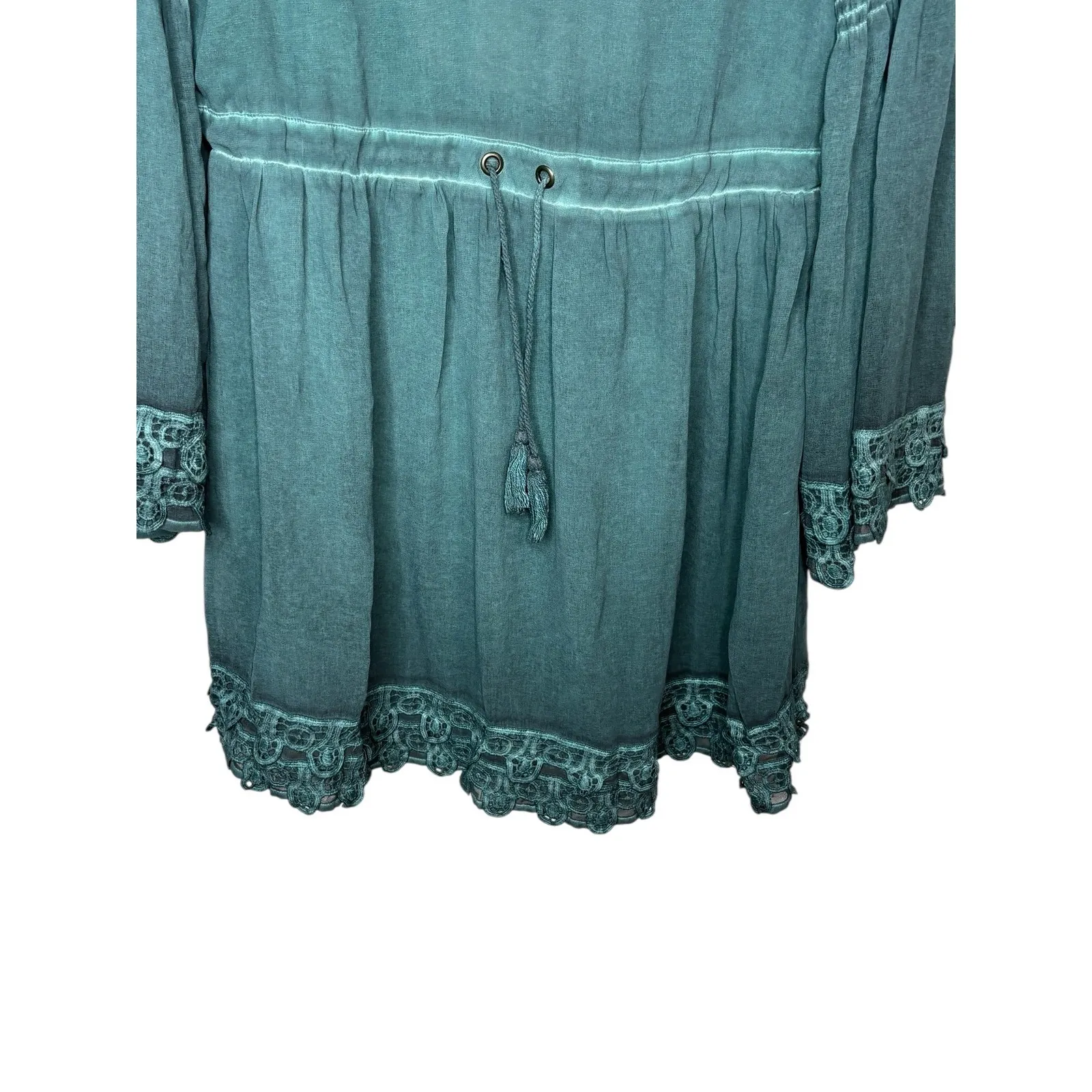 Sea Gypsies By Lost Hey Sunshine Dress Teal Green Boho Mock Neck Size Small NWT - Image 6