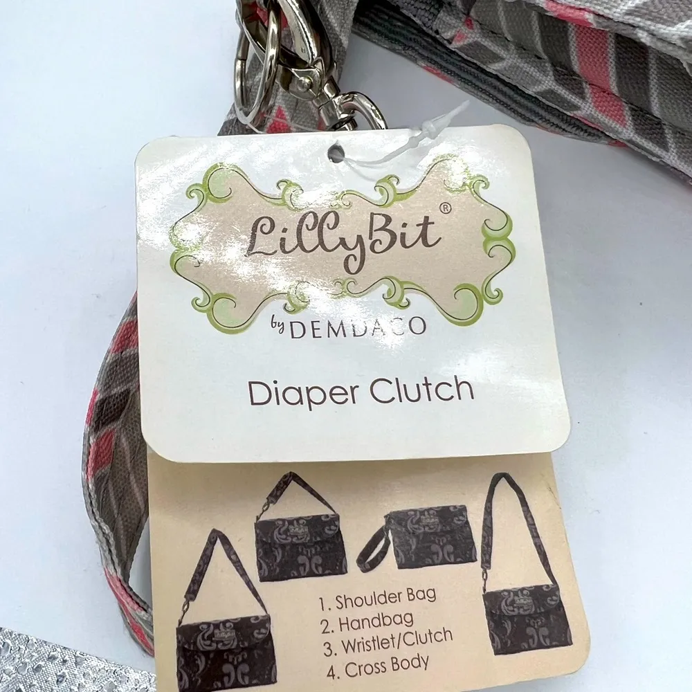 NEW Lillybet by Demdaco Diaper Clutch chevron pink&gray multiple way to … Pink - Image 4