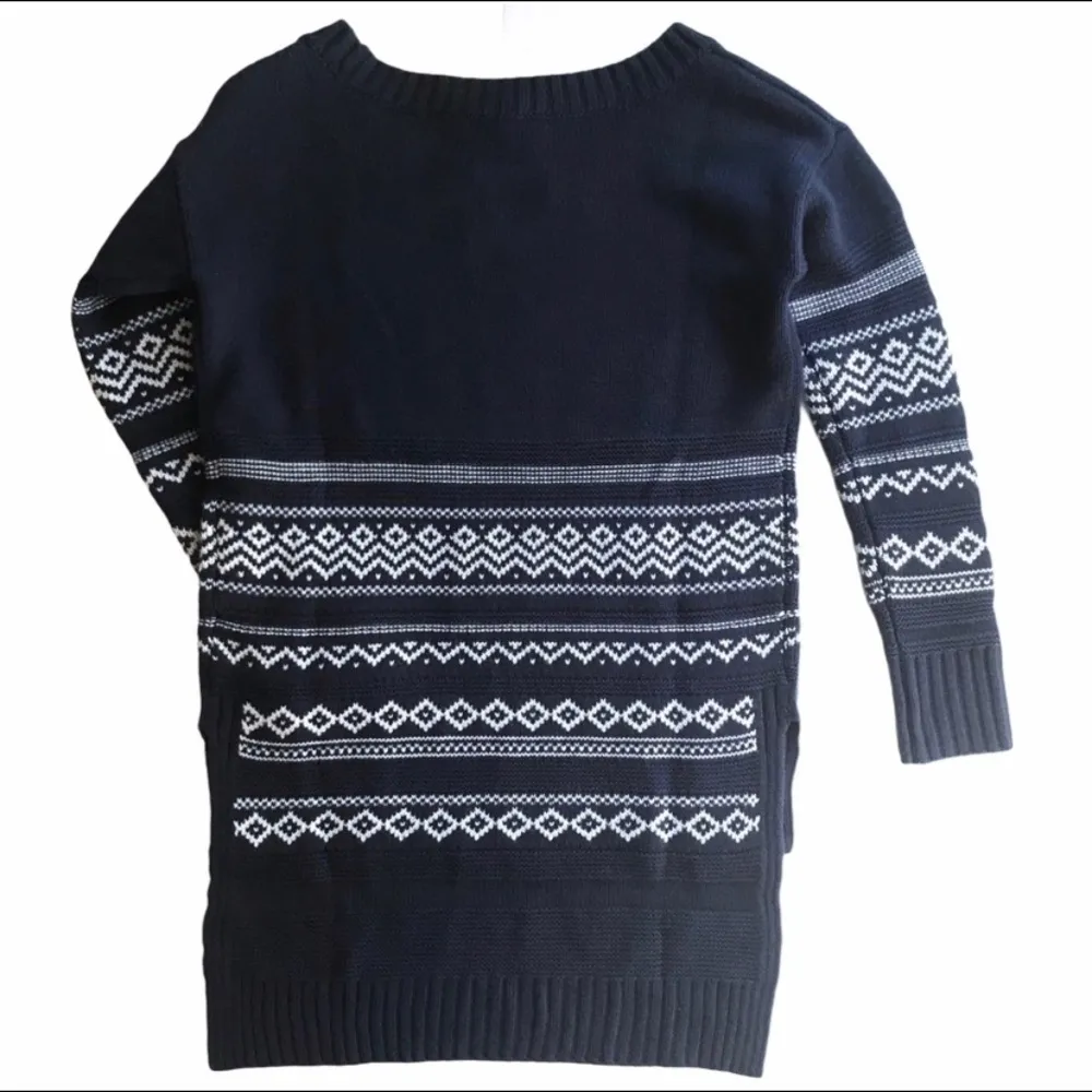 Splendid “Telluride” fair isle blue and white high-low sweater with side vents - Image 6