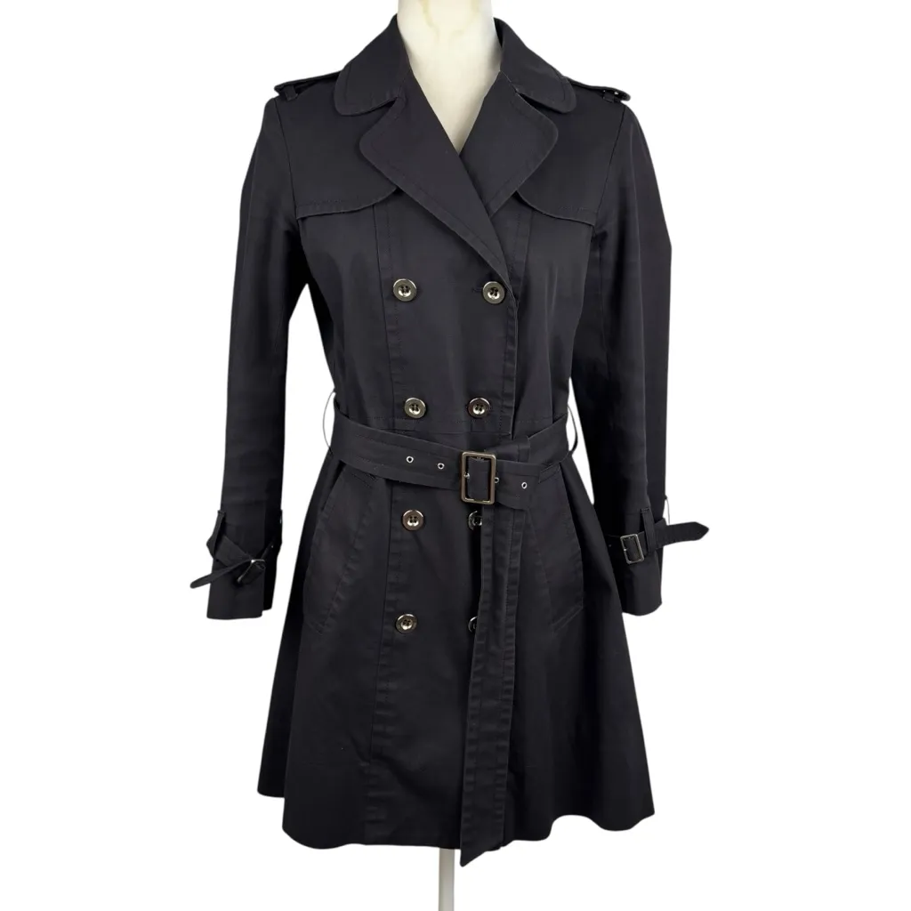 Marc by Marc Jacobs Double Breasted Black Trench Coat Belted Office Work Size M - Image 2