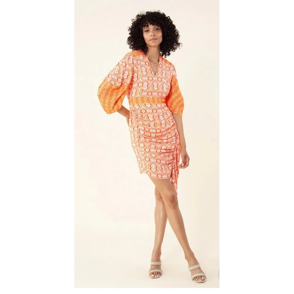 HALE BOB Draped Midi Dress Size Medium‎ Orange Geometric Retro Colorful Fun - Image 3