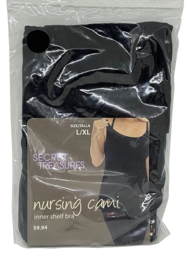 NEW Secret Treasures Nursing Camisole L/XL Black Built-in Shelf Bra Support Soft - Image 1