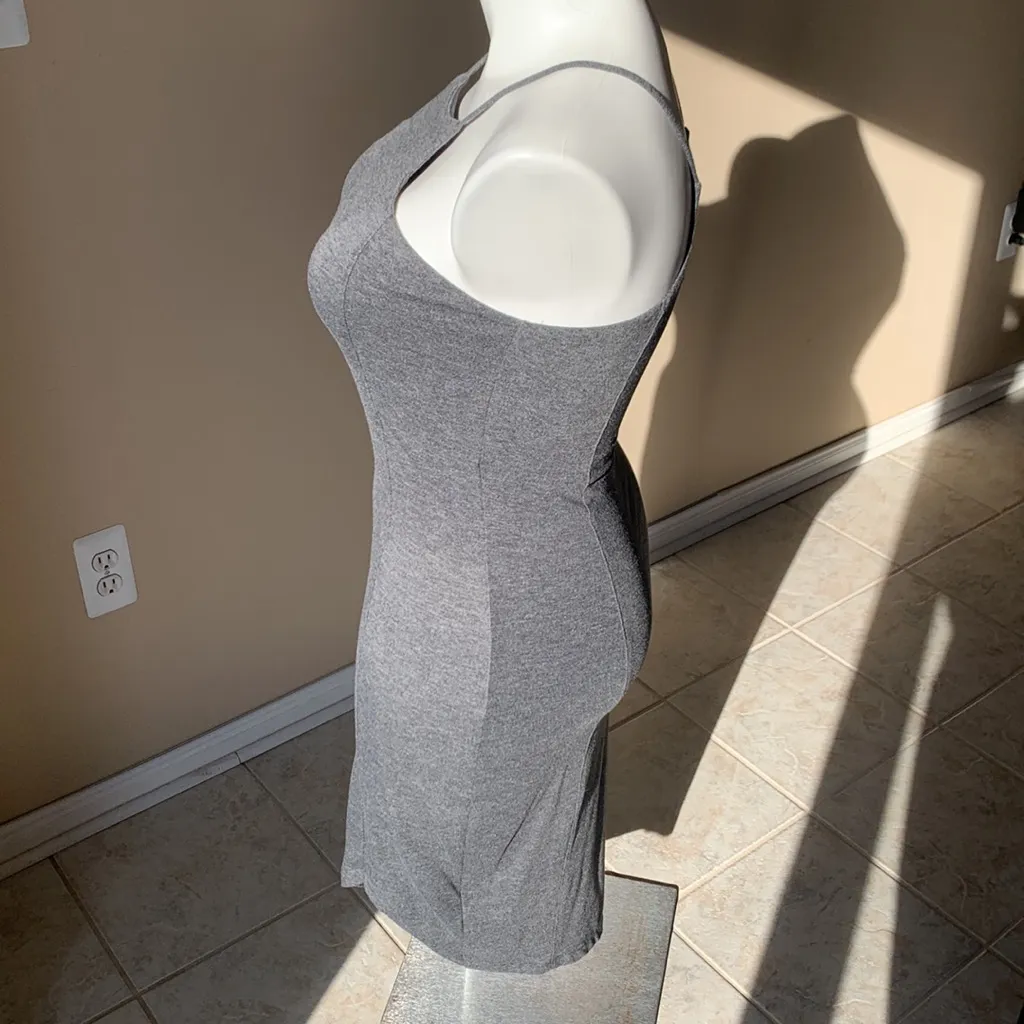 Express Gray High Neck Midi Angled Hem Form‎ fitting dress size Large - Image 3