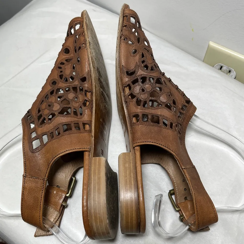 Ron White Ally Delicate Slingback Laser Cut Leather Sandal Made in Italy Sz 8.5 Tan - Image 5