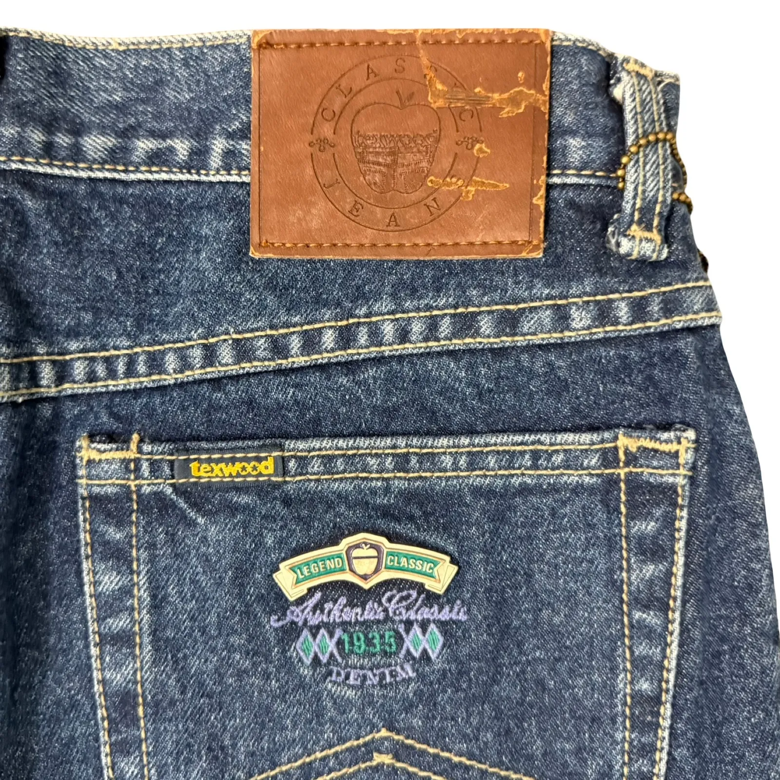 Vintage 90s Texwood Dark Wash Blue High Rise Mom Jeans Tapered Leg Size 32 - Image 8