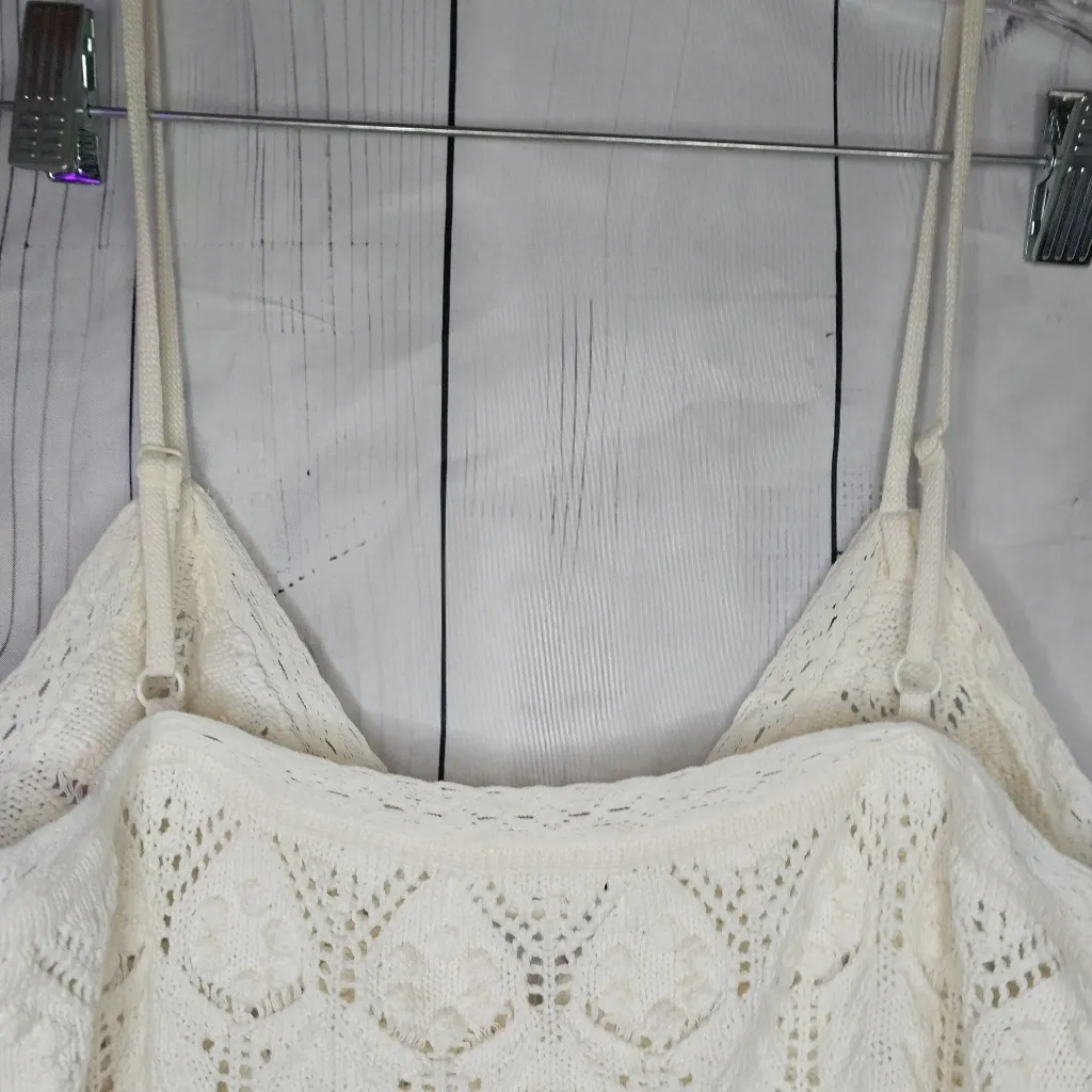 Aeropostale Crocheted Button-Front Cropped V-Neck Cream Crochet Women Top NWT - Image 8