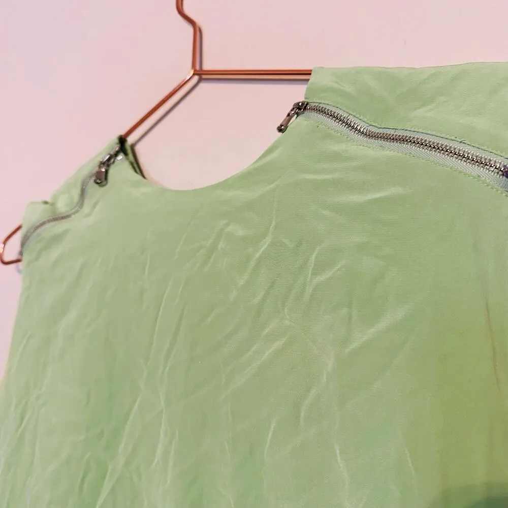 TIBI Eco Cape Green Silk Sleeveless Crew Neckline Zippers Shift Dress Size 6 - Image 8