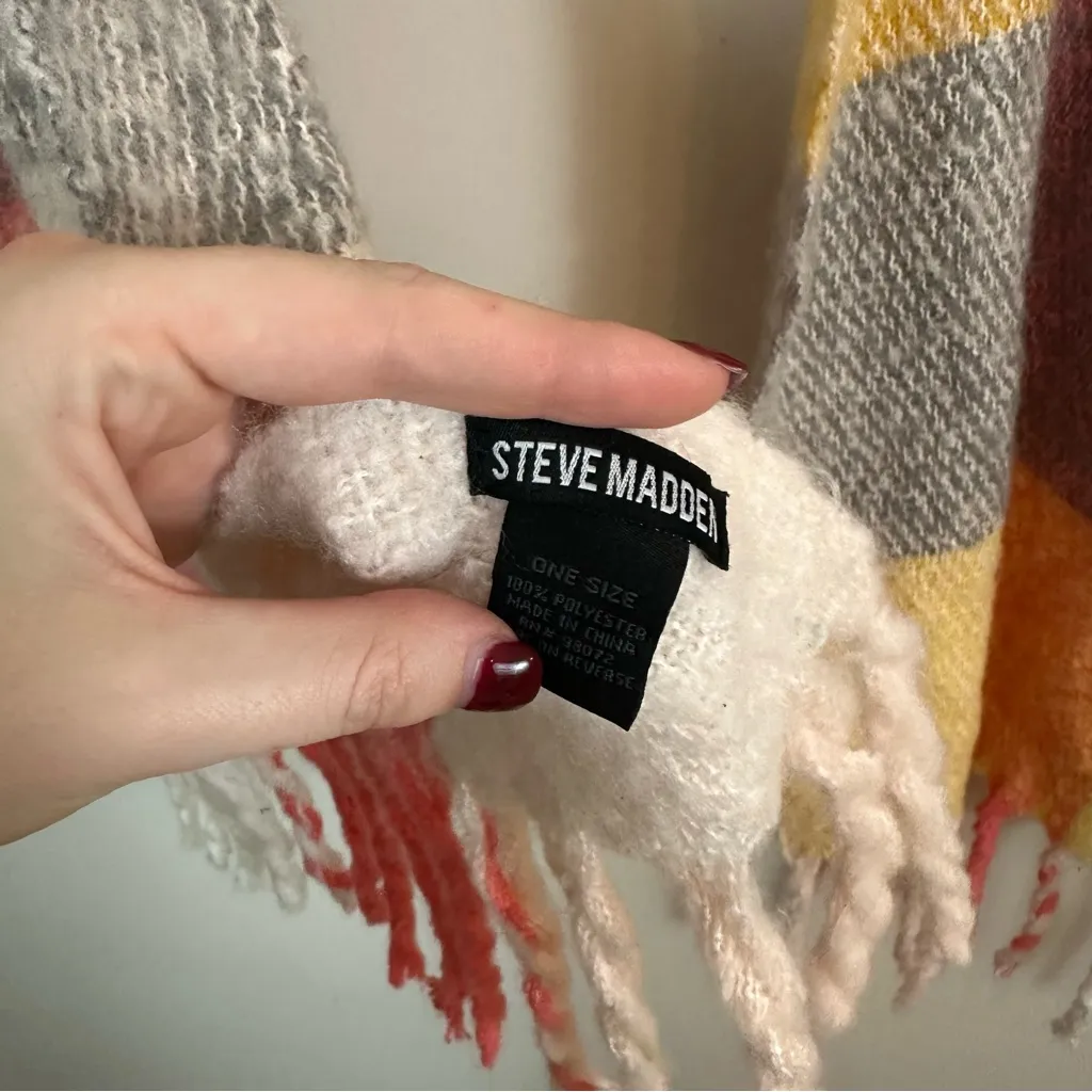 Steve Madden | Colorful Plaid Oversized Fringe Edge Scarf One Size - Image 2