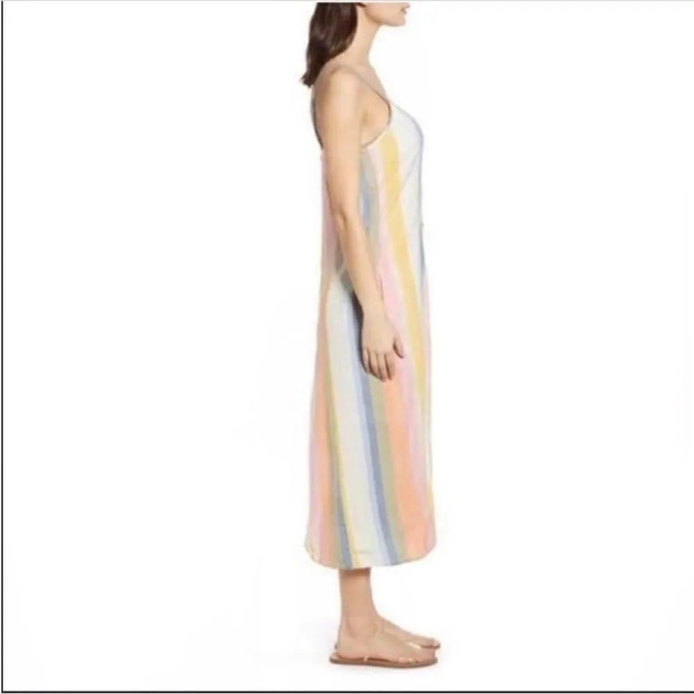 Billabong‎ Lucky Us Striped Sleeveless Midi Dress Pastel Multi Large - Image 4