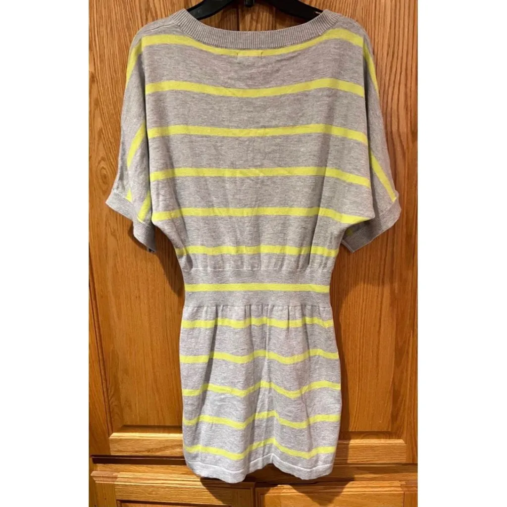 Express Cotton‎ Blend Gray & Neon Yellow Striped V-Neck Sweater Dress Size Small - Image 6