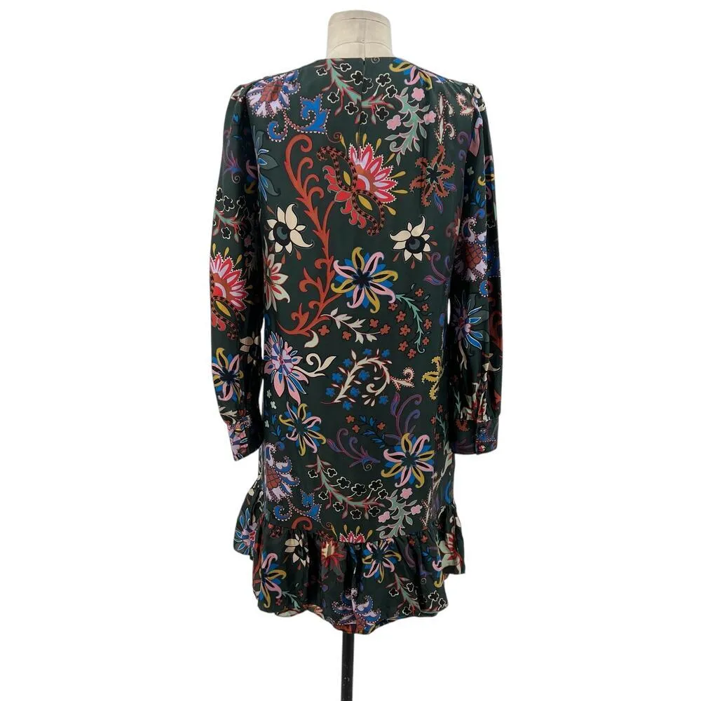 Tory Burch Floral Longsleeve Silk Twill Shift Dress Black Mountain Floral Size 0 - Image 9