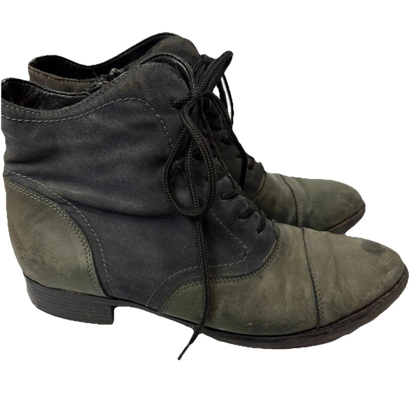 Remonte Boots Womens 40/9 Casual Lace Up Side Zip Cap Toe Bootie Gray Leather Blue - Image 3