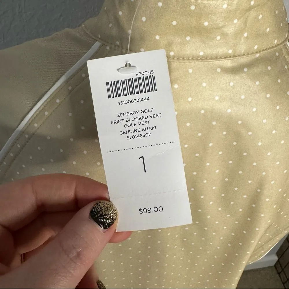 NWT Chicos Size 1 Zenergy Golf Beige White Dot-Print Polo Vest Full Zip UV Block - Image 5