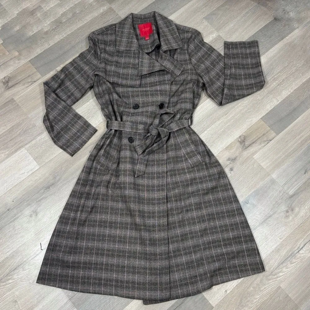 Jennifer Lopez Plaid Double Breasted Lightweight Trench Coat Grey Large - Image 15