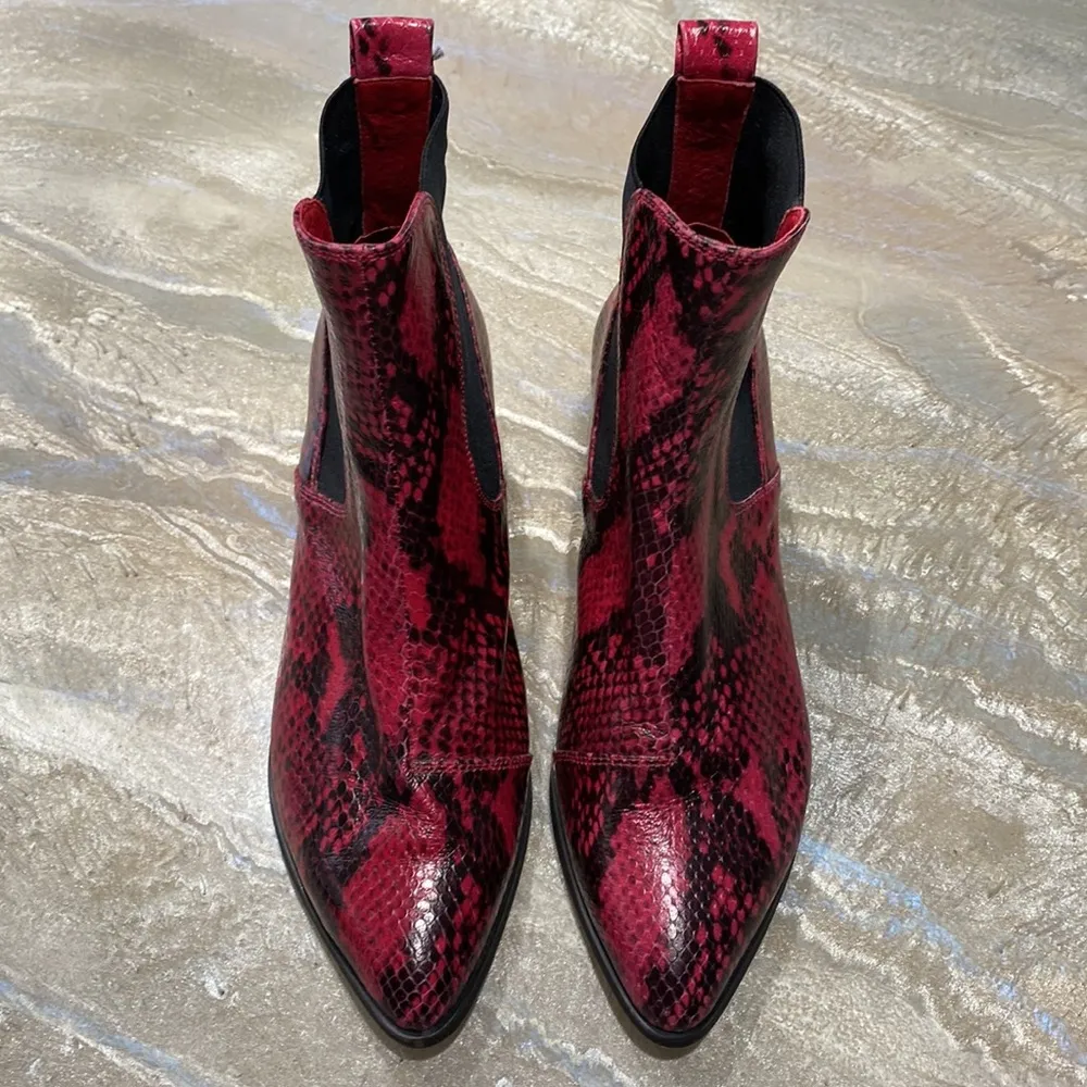 Genuine Leather Red Ankle Boots Size 36 - Image 2
