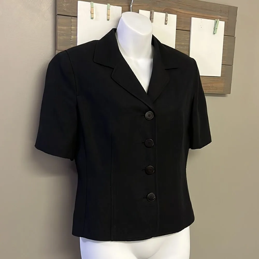 Ann Taylor Linen Blend Short Sleeve Button Front V-Neck Lined Office Blazer- 8P - Image 3