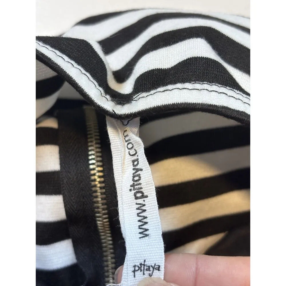 Pitaya Women Strapless Peplum Dress Retro Black & White Stripe size M - Image 9