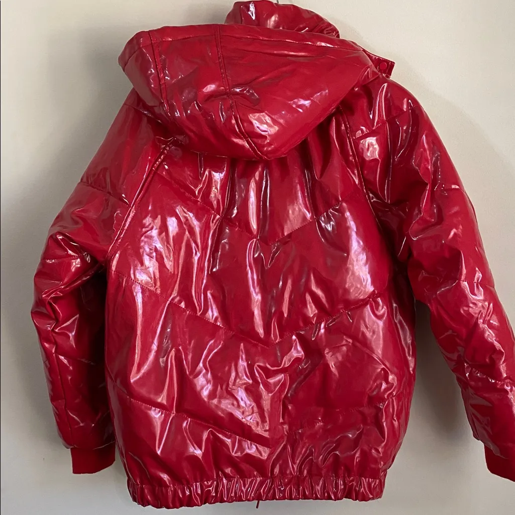 H & M red shiny latex puffy jacket size 8 - Image 4