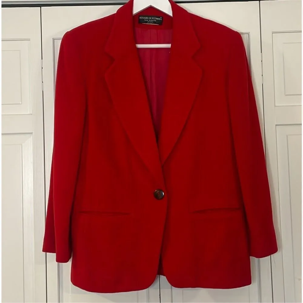 Vintage Harve Benard 100% wool red single button blazer M - Image 8