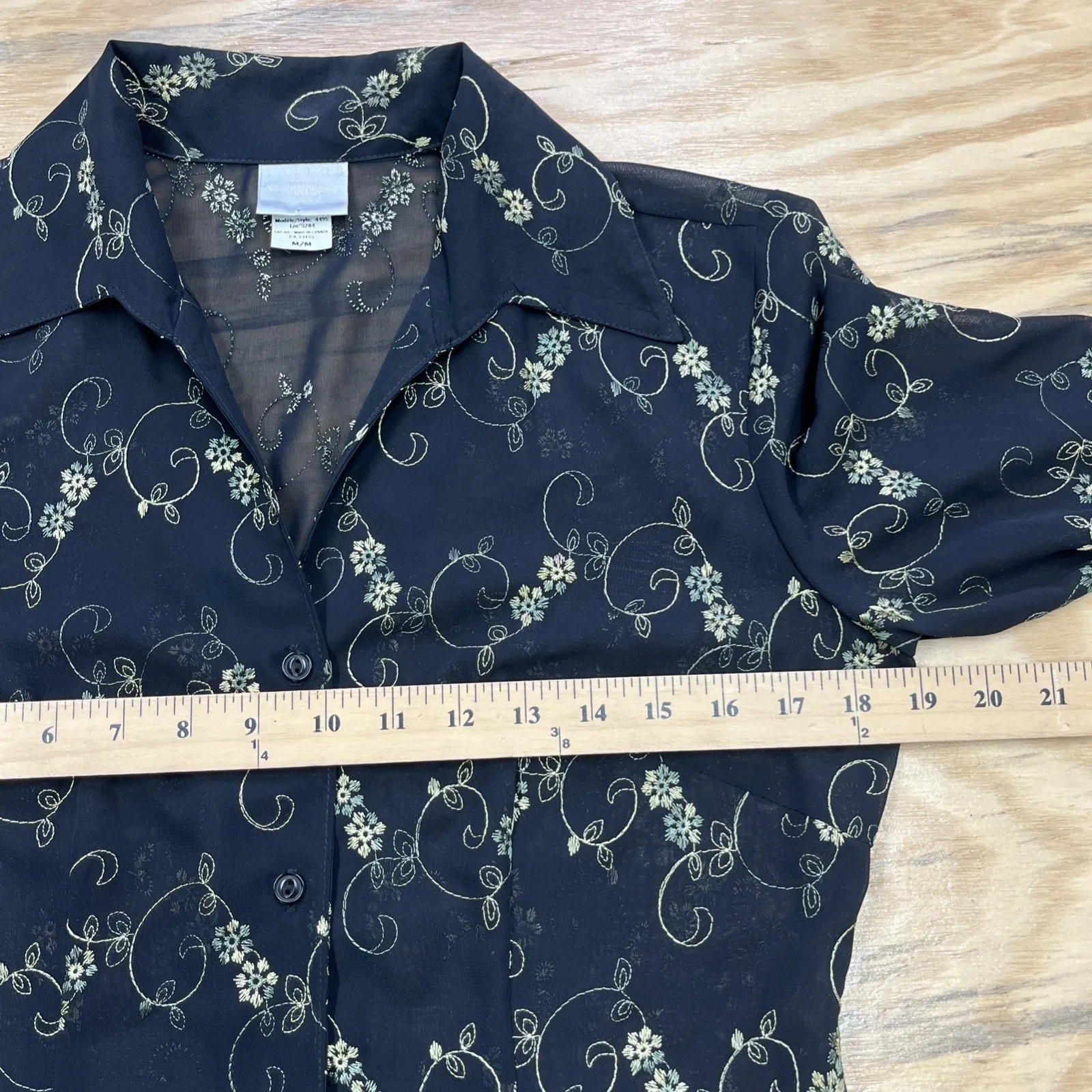 Vtg Tailor B Moss Y2k Top Women M Floral Sheer Whimsigoth Fairy Forest Fairy Black Size M - Image 10