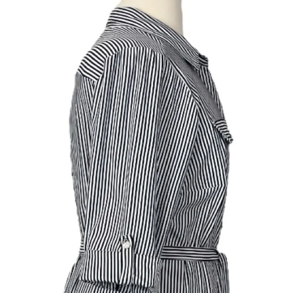Mlle Gabrielle Shirtdress Belted Tabbed Sleeve Black Stripe Women’s Size Plus 2X - Image 8