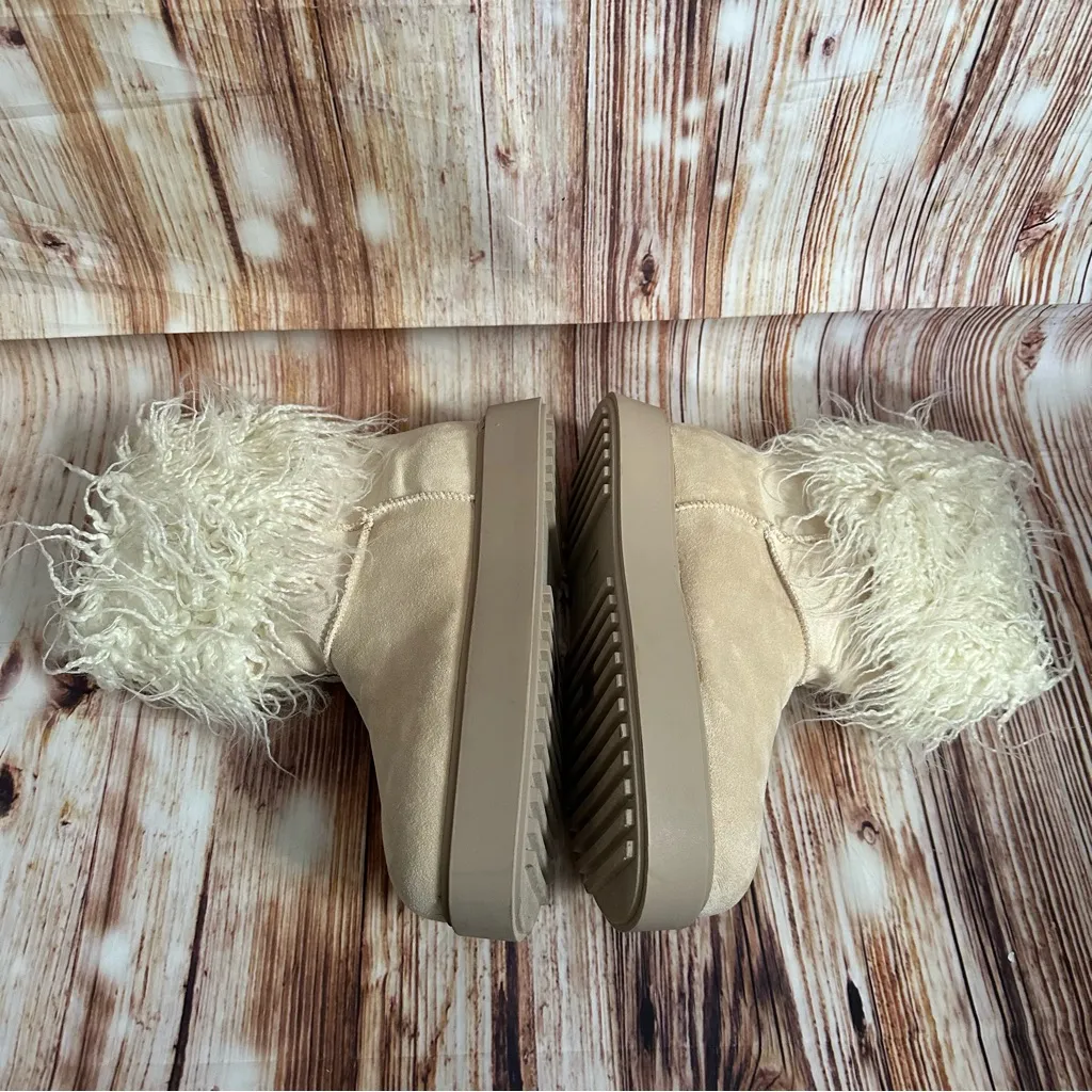PRETTYLITTLETHING Cream Faux Suede Contrast Faux Fur Ankle Boot Size 9 - Image 5