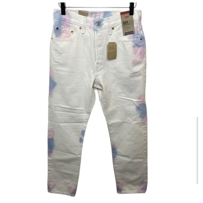 NEW Levi’s 501 Jeans High Rise Straight Leg White Tie-Dye Button Fly Womens 31 - Image 4