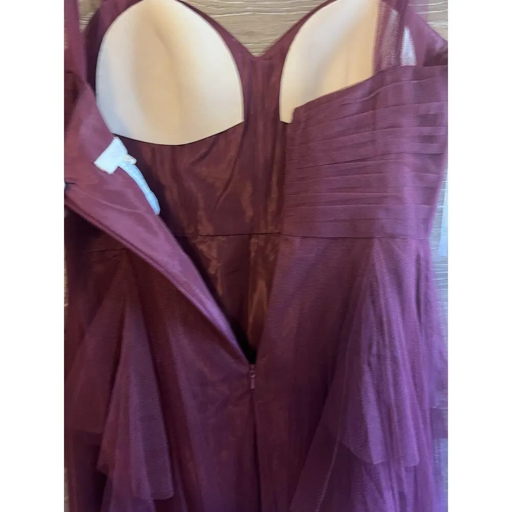 WTOO Watters Bridesmaid Dress Burgundy Sz 10 XL Tule Tiered Bobbinet Chiffon New - Image 8
