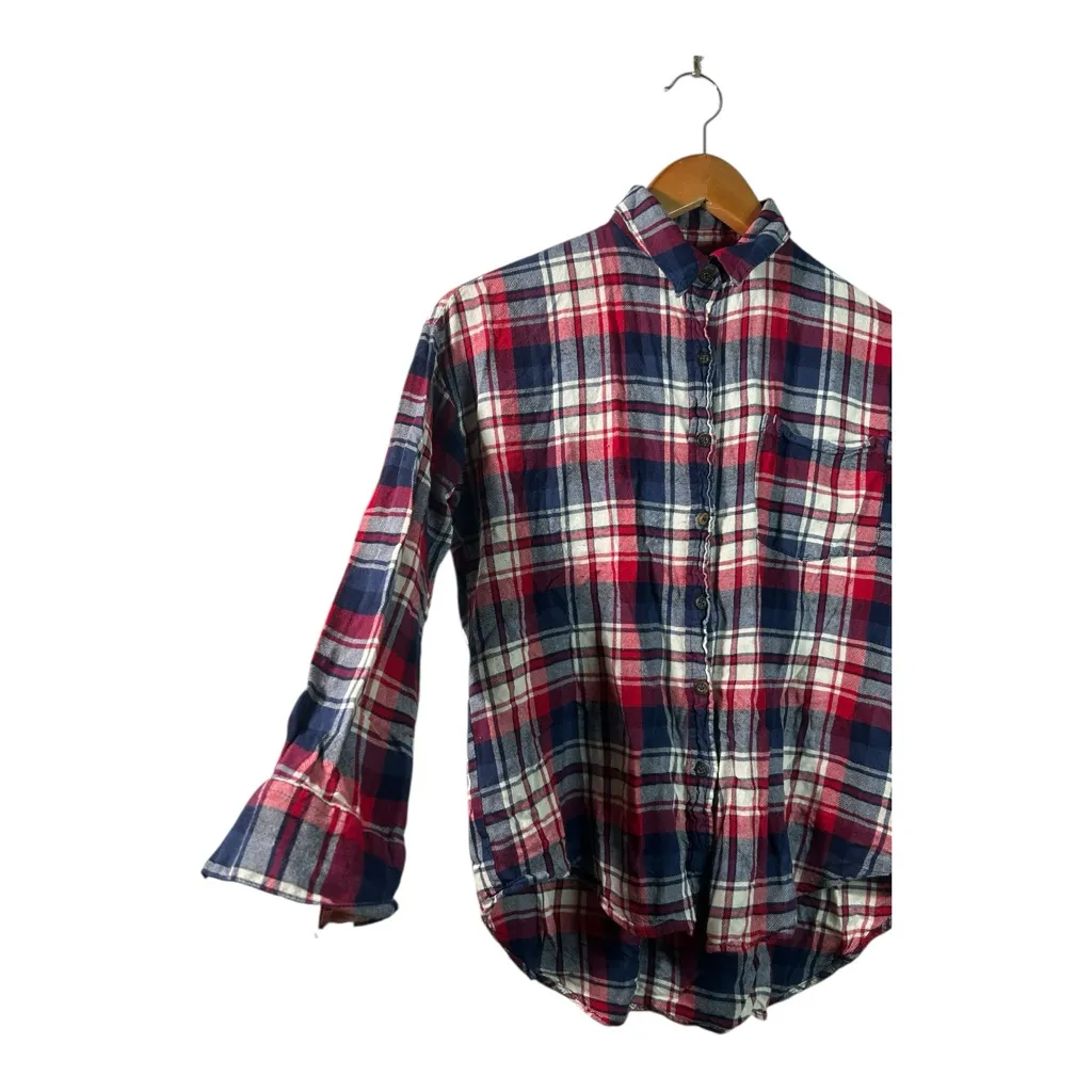 Patriotic Collegiate Cozy Fall Autumn Forever21 Multicolor Plaid Flannel Shirt S - Image 2