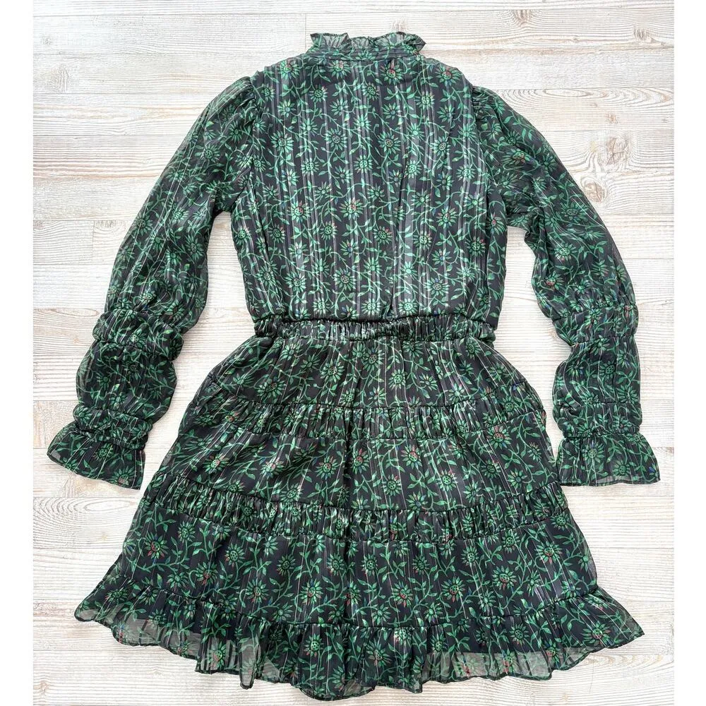 Walter Baker Tezza Gathered Floral Metallic Chiffon Mini Dress In Forest Tulip 0 - Image 7