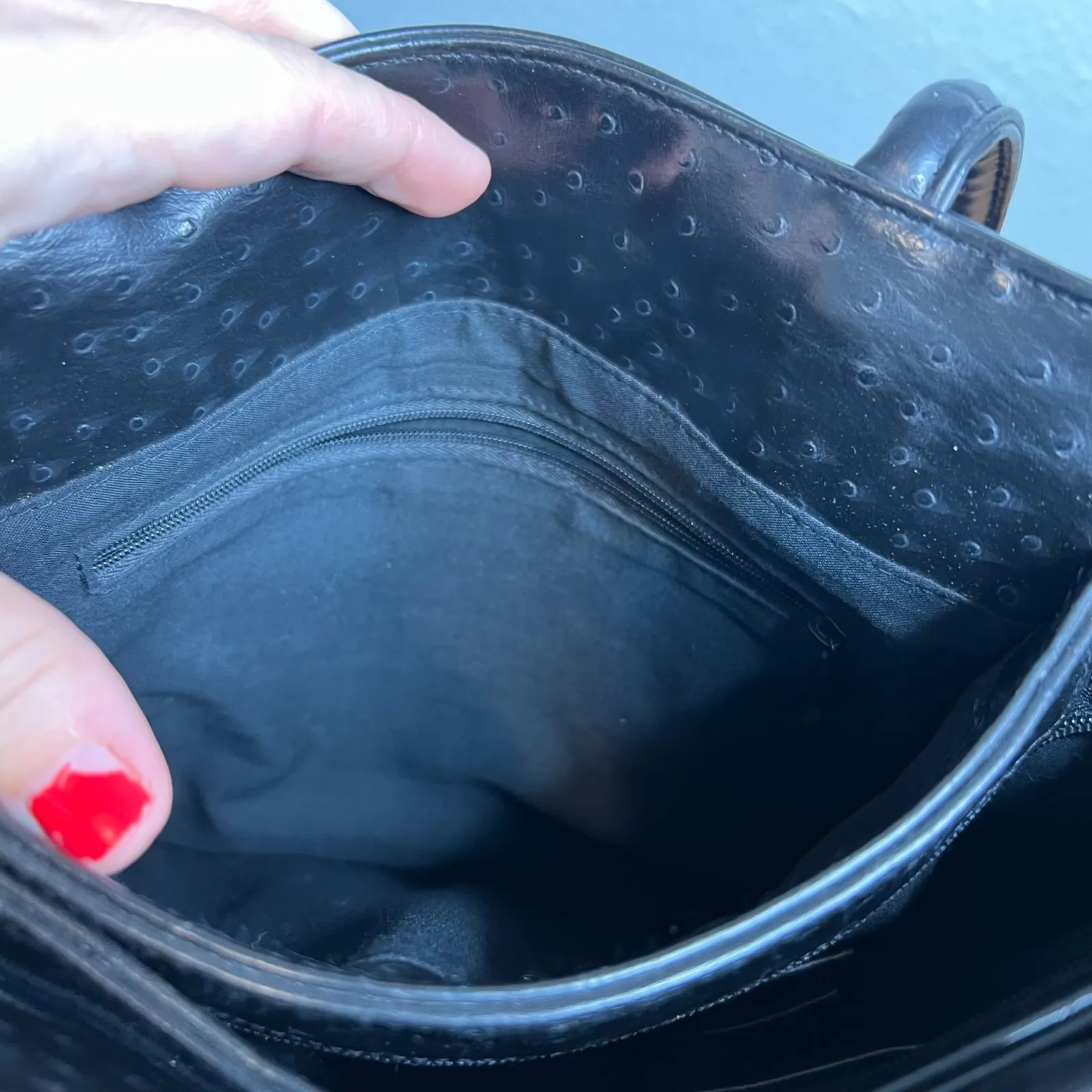 Bueno Black Faux Leather Textured Tote Bag Shoulder Bag Zip Top Pockets - Image 9