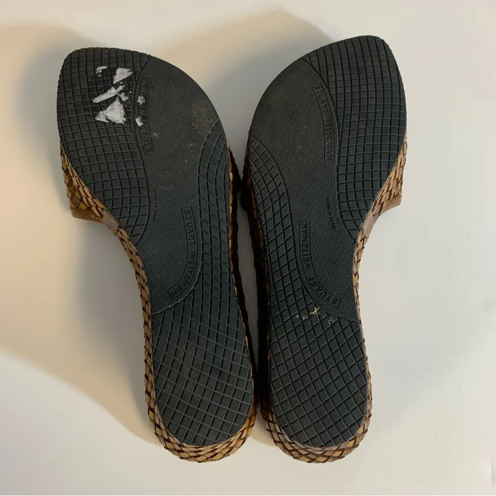 Stuart Weitzman Brown Leather Woven Slide Sandals Size 5.5 - Image 8