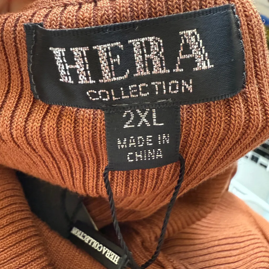 Hera Collection Dress 2XL Brown Off-shoulder ribbed‎ knit midi dress NWT - Image 4