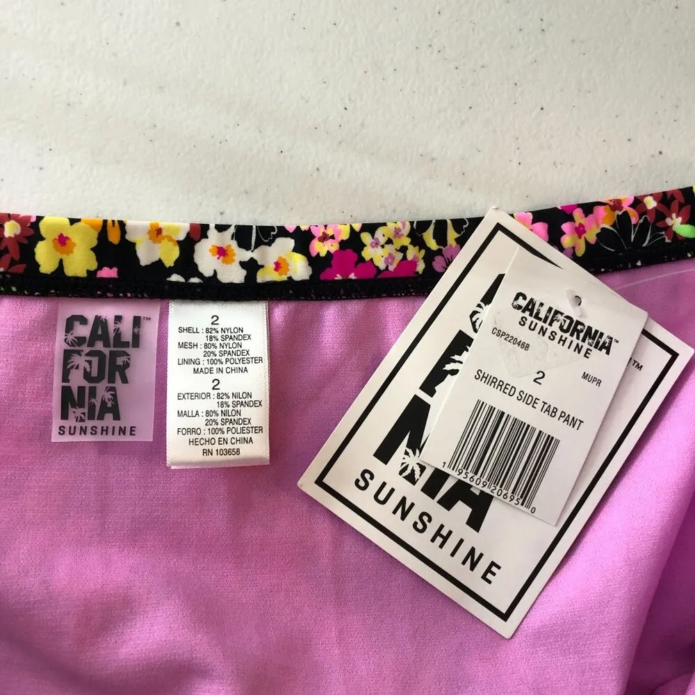 California Sunshine Floral-Print Side-Ruched Bikini Bottom Colorful Pink 2X - Image 6