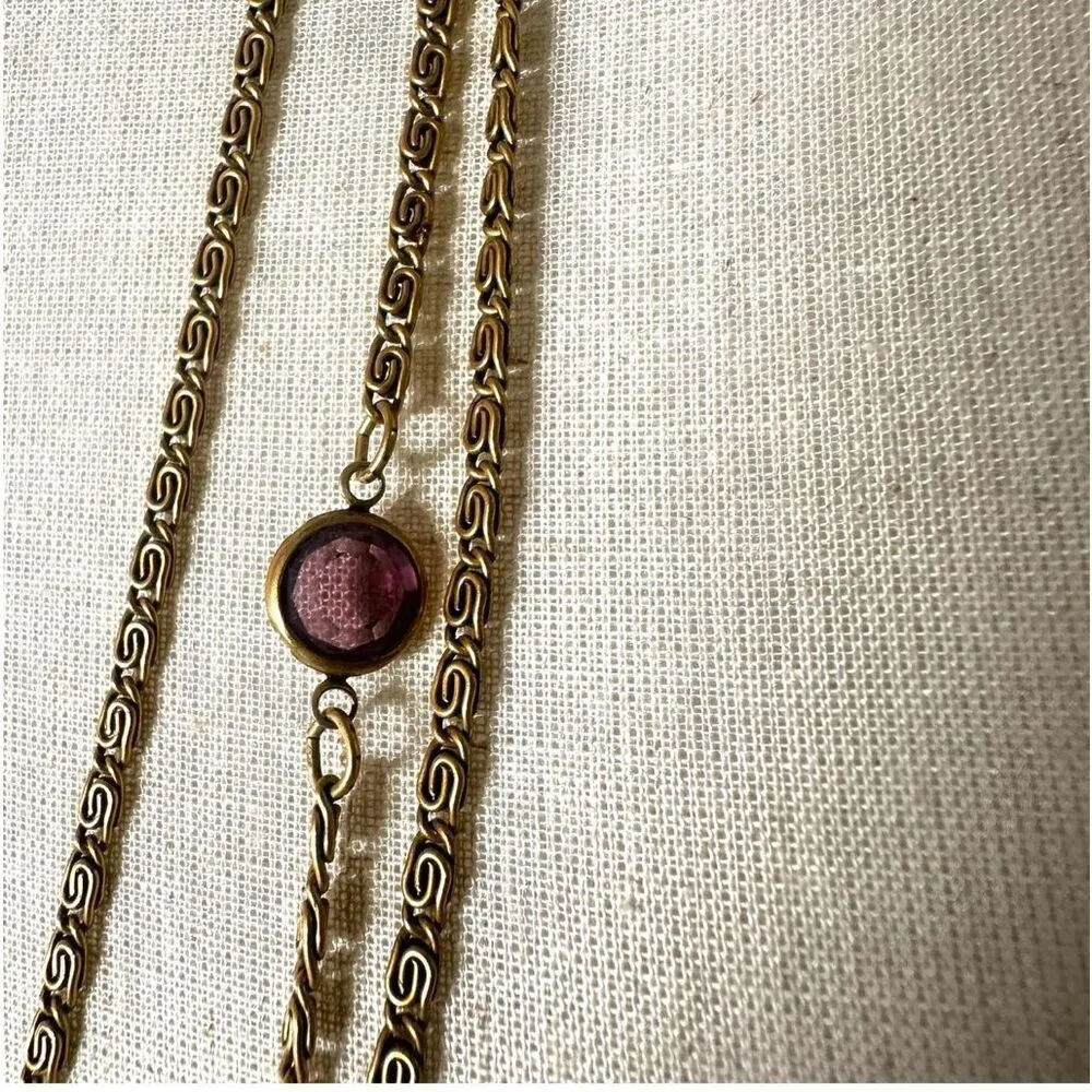 Goldette gold tone multi strand vintage purple cameo glass pendant necklace - Image 11