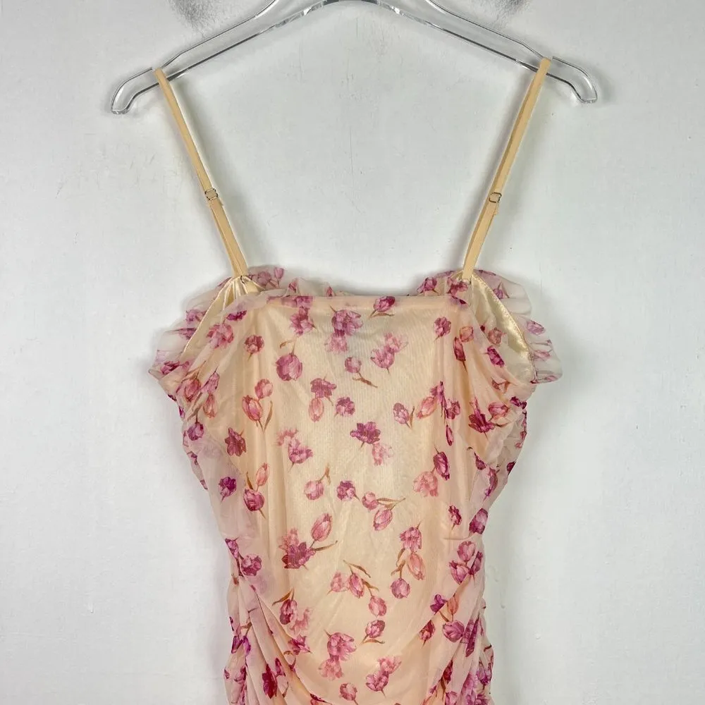 NWT SBetro Lace Up Front Ruched Floral Mesh Dress Mini Size Large L NEW - Image 10