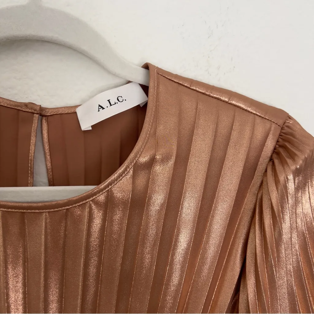 NWOT ALC A.L.C. Pleated Long Sleeve Mini Dress in Copper - Image 4