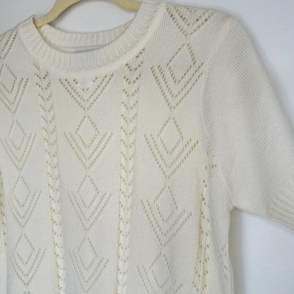 Vicki Wayne Vintage Sweater Short Sleeve Ivory Medium Grannycore - Image 2