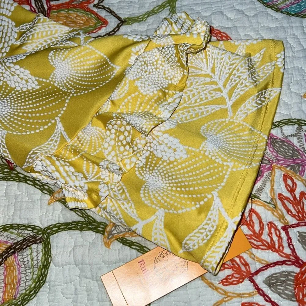 Ruby Rd. womens size XL tropical puff knit top 3/4 sleeves scoop neck fern print Yellow - Image 6