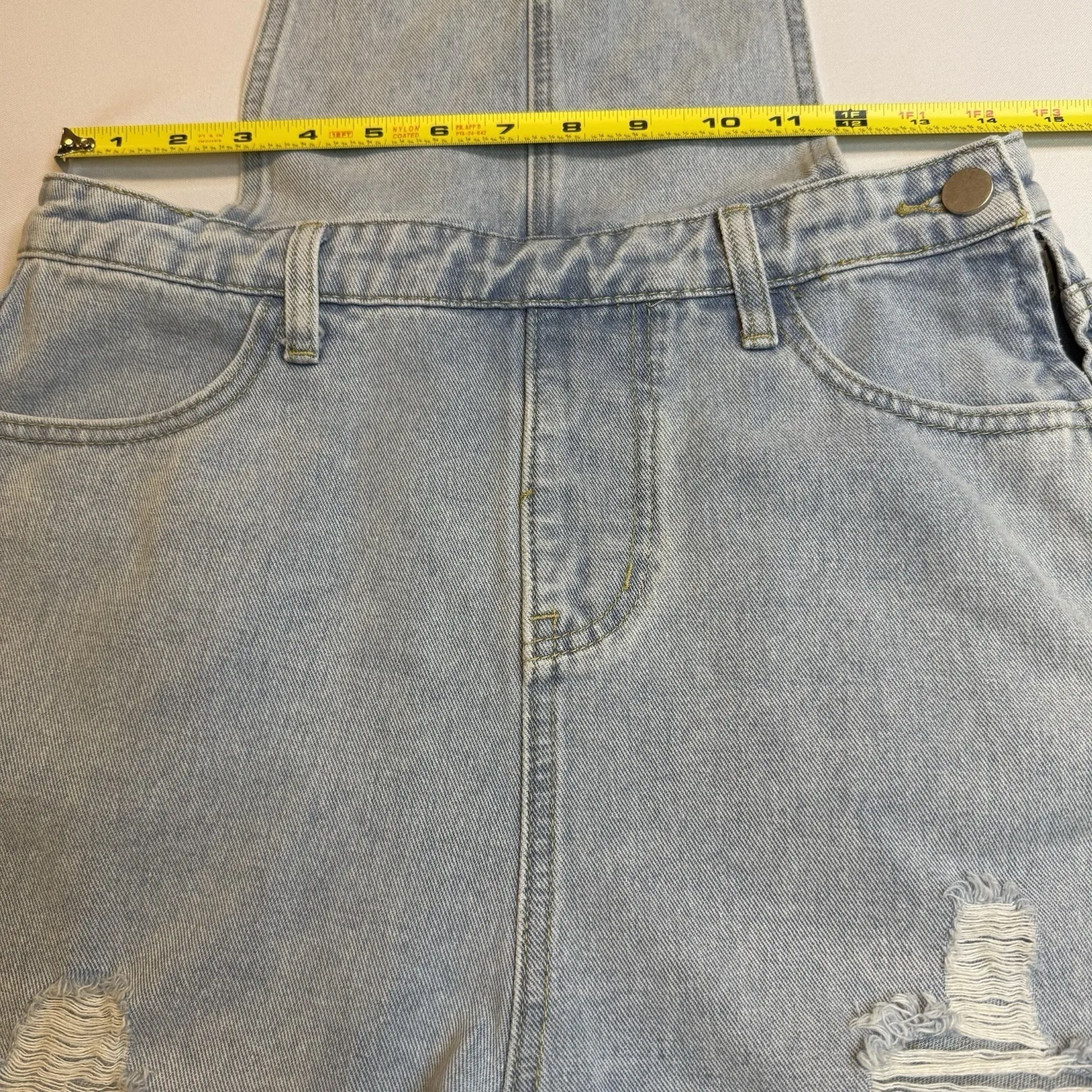 Cider Women Light Wash Distressed High Rise Denim Jean‎ Shorts Romper Playsuit # - Image 14