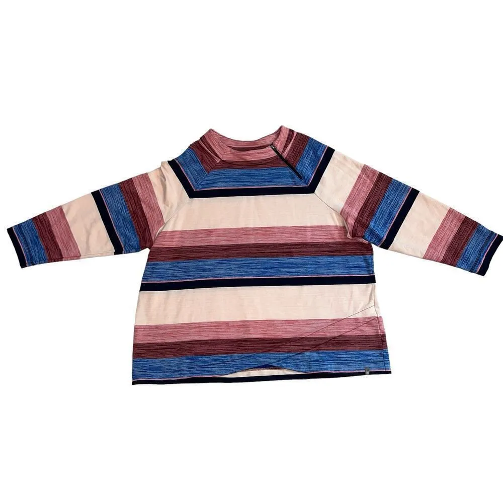 T by Talbots Colorful Striped Crew Zip Neck Elaxed Waist Sweatshirt, Size 3X Pink - Image 2