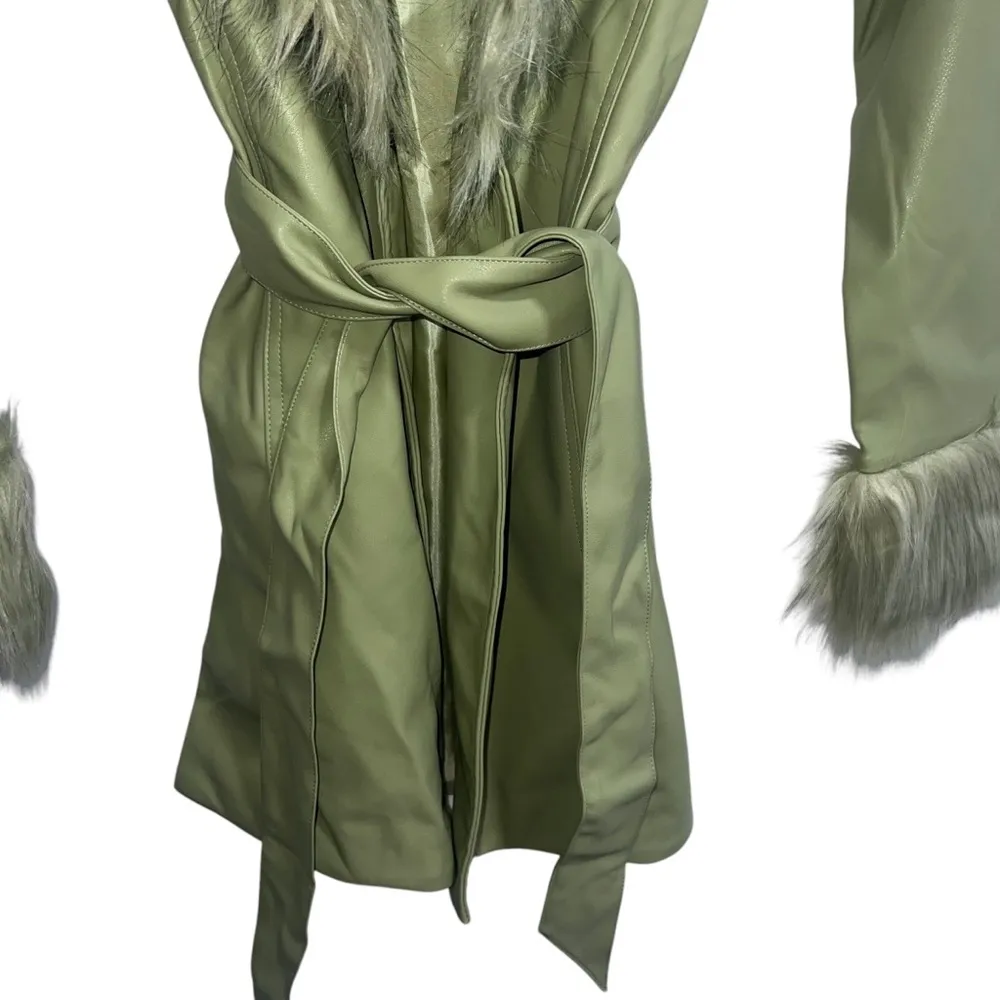 NEW NWT Show Me Your Mumu Penny Lane Faux Leather Wrap Jacket Sage Green - Image 9