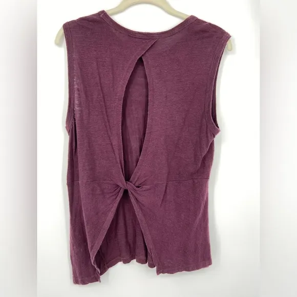 A.L.C. Linen sleeveless maroon tee shirt top. Back is partially open, size Large - Image 2