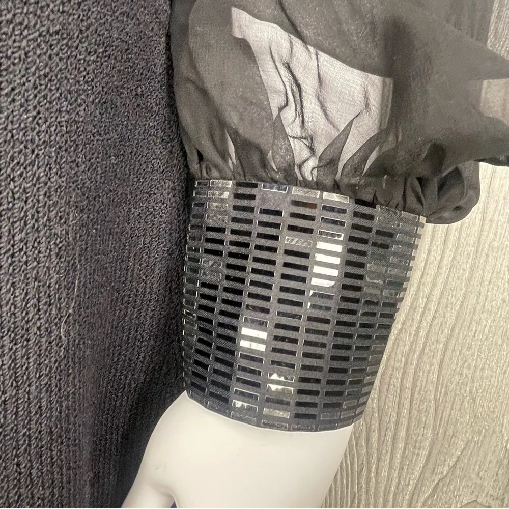 Vintage St. John designer black knit dress sheer long sleeve and sequin detail 8 - Image 3