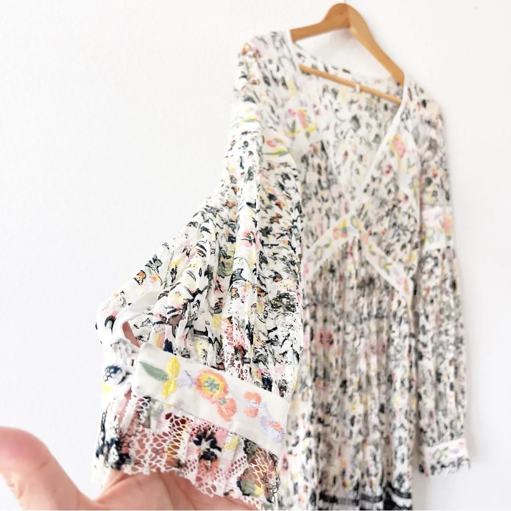 Free People Cherry Blossom Embroidered Lace Mini Dress in Ivory Combo - Image 4